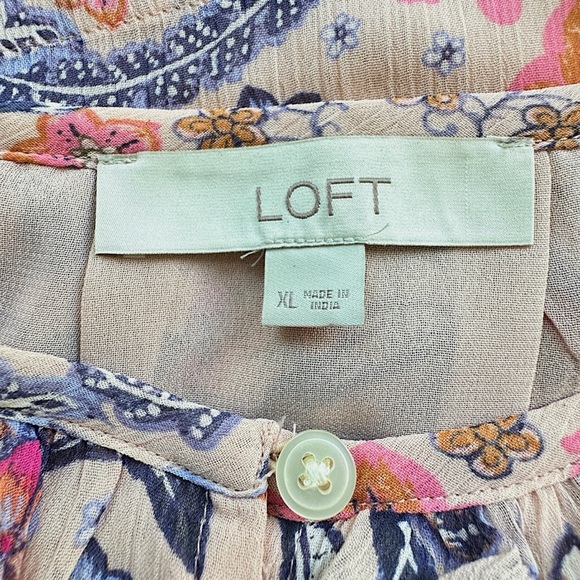 LOFT | NWOT BLOOM BUBBLE SLEEVE HENELY TOP FLORAL LINED | EXTRA LARGE - Picture 12 of 12